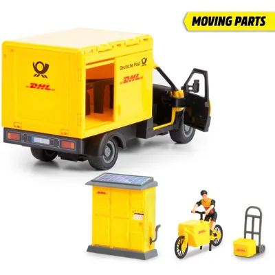 DHL Delivery Set - Paketbil Paketskåp Cykel - Dickie Toys