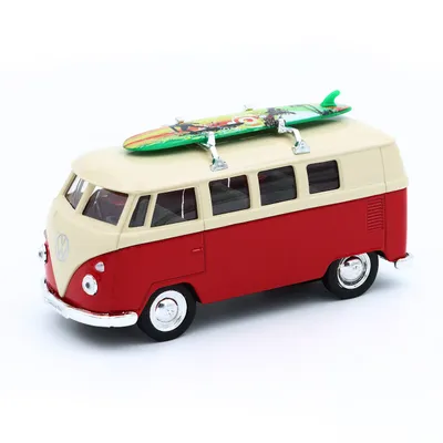 Volkswagen T1 Bus - 1963 - Röd med surfbräda - Welly - 11 cm