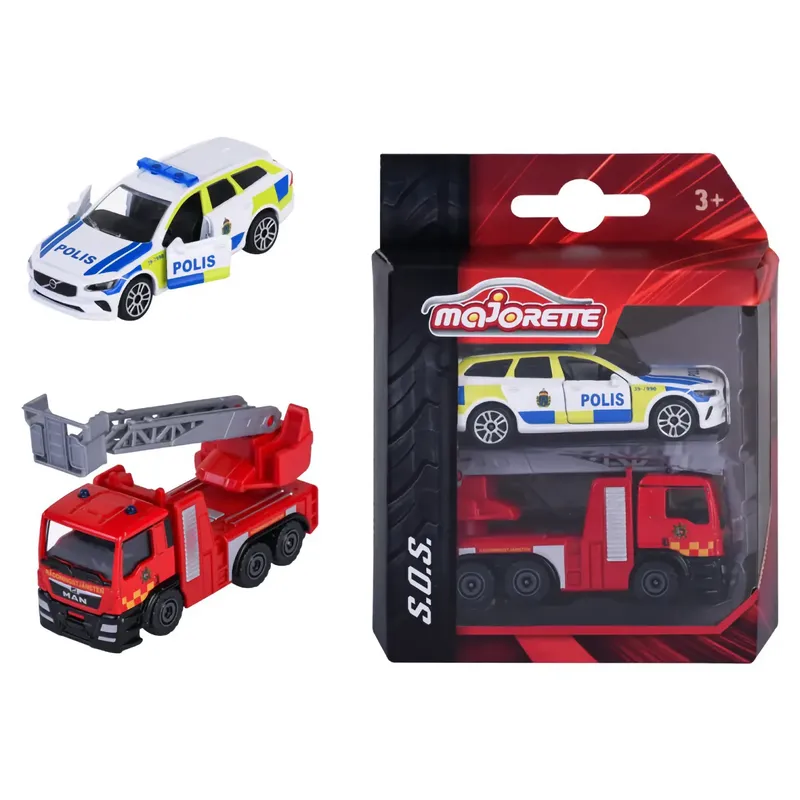 Volvo V90 polisbil + MAN brandbil - 2-pack - SOS - Majorette