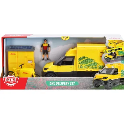 DHL Delivery Set - Paketbil Paketskåp Cykel - Dickie Toys