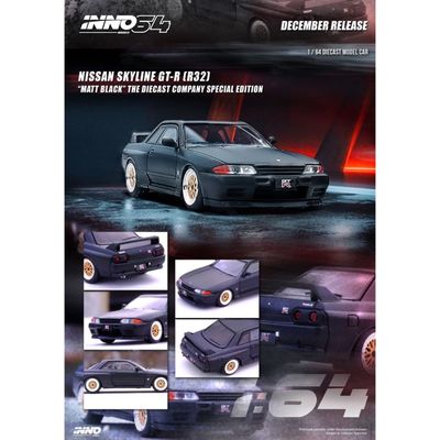 Nissan Skyline GT-R (R32) - Mattsvart - Inno64 - 1:64