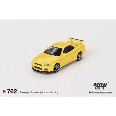 Nissan Skyline GT-R (R34) V-Spec - Gul 762 - Mini GT - 1:64