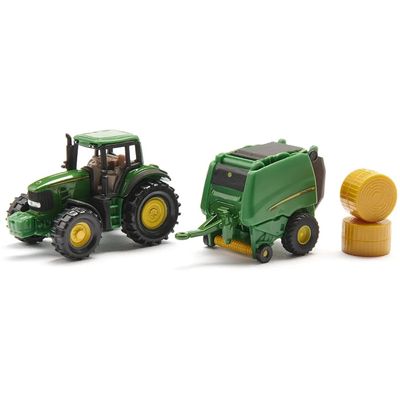 John Deere 7530 med rundbalspress - 1665 - Siku - 13 cm