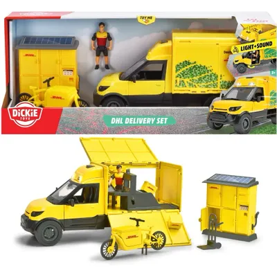 DHL Delivery Set - Paketbil Paketskåp Cykel - Dickie Toys