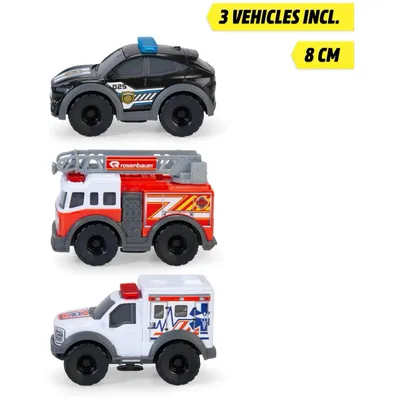 Micro SOS Playset - 3 utryckningsbilar och ficklampa - Dicke Toys