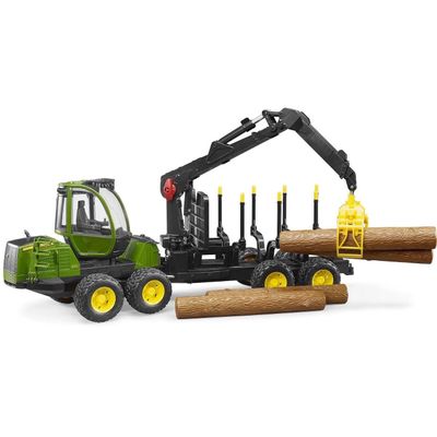 John Deere 1210E Skotare + Kran och Stockar - Bruder - 60 cm
