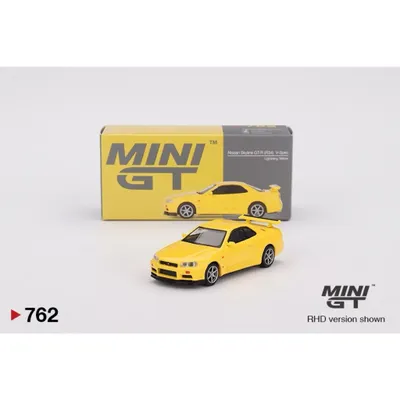 Nissan Skyline GT-R (R34) V-Spec - Gul 762 - Mini GT - 1:64