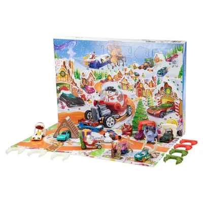Hot Wheels Adventskalender 2025 - 10 Bilar och 23 Tillbehör