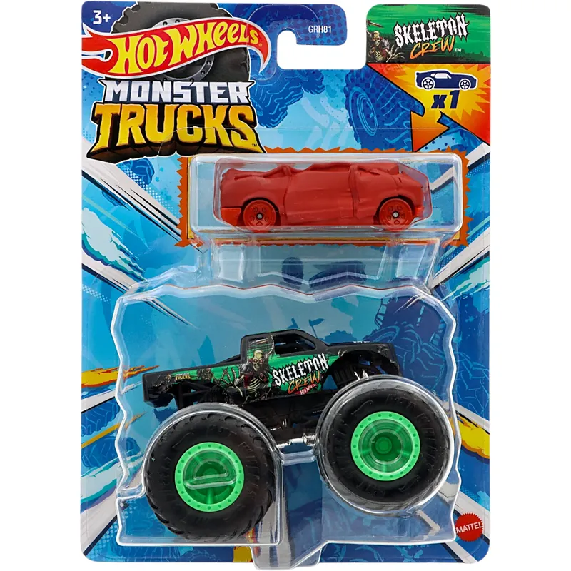 Skeleton Crew & Blind-Sided - Monster Truck + Demolerad Bil - Hot Wheels