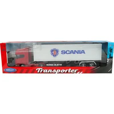 Scania V8 R730 med trailer - Röd - Welly - 1:32 - 49 cm