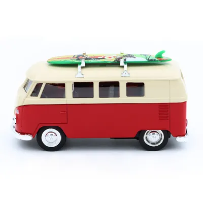 Volkswagen T1 Bus - 1963 - Röd med surfbräda - Welly - 11 cm