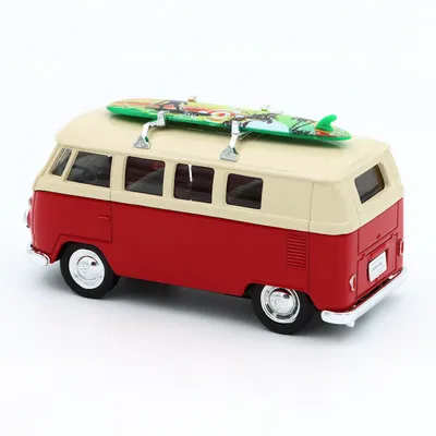 Volkswagen T1 Bus - 1963 - Röd med surfbräda - Welly - 11 cm