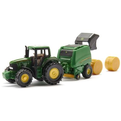 John Deere 7530 med rundbalspress - 1665 - Siku - 13 cm