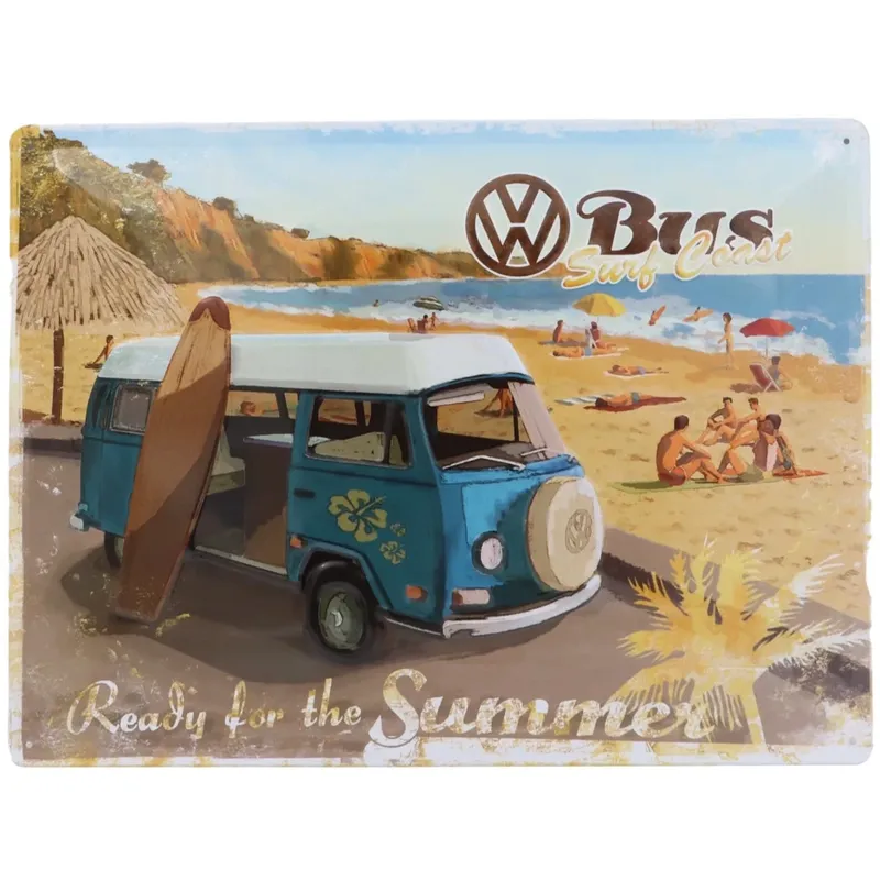 Volkswagen Bus - Ready for the Summer - Plåtskylt - 40x30 cm