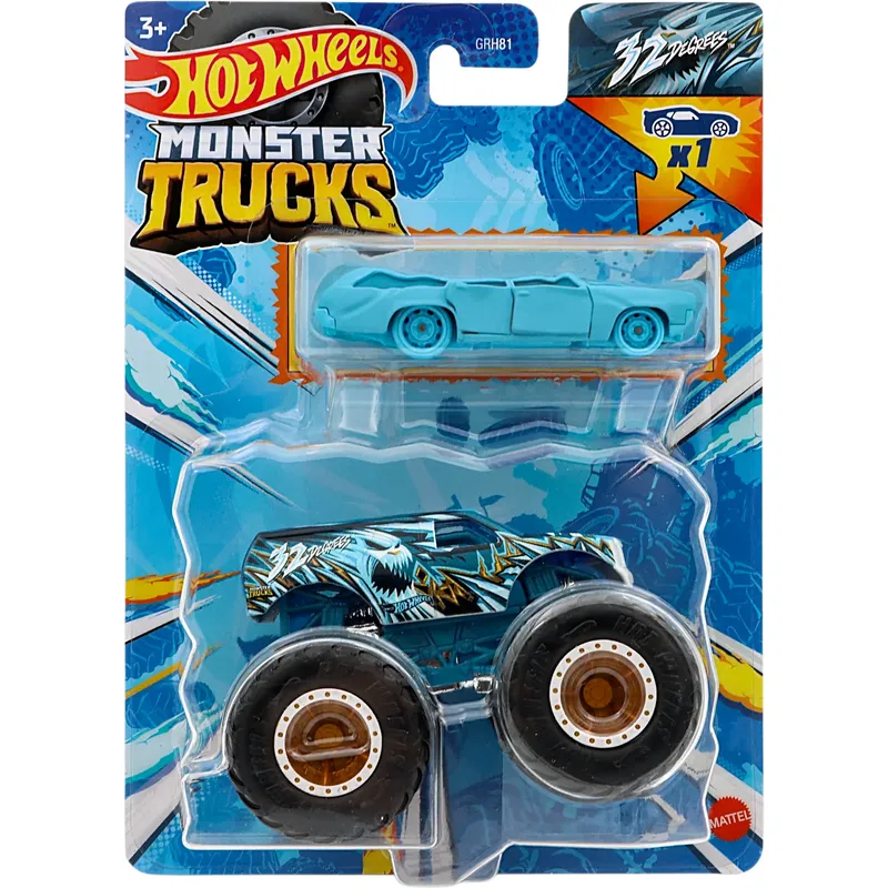 32 Degrees & Flat Iron - Monster Truck + Demolerad Bil - Hot Wheels