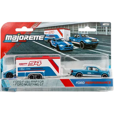 Ford F-150 Raptor + Mustang GT - Race Trailer - Majorette