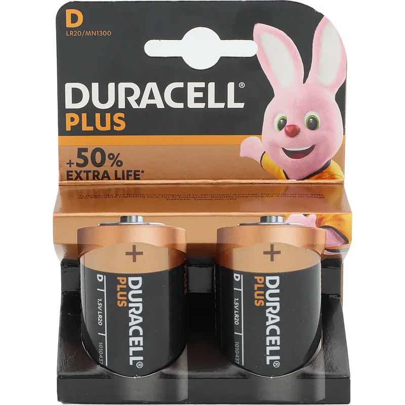 Batterier D (LR20) 2-pack - Alkaliskt - 1,5V - Duracell Plus