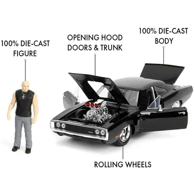 Dom & 1970 Dodge Charger R/T - Svart - Fast & Furious - Jada - 1:24