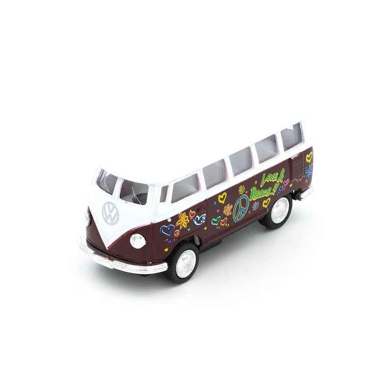 1962 VW Buss - Flower Power - Vinröd - Kinsmart 7 cm