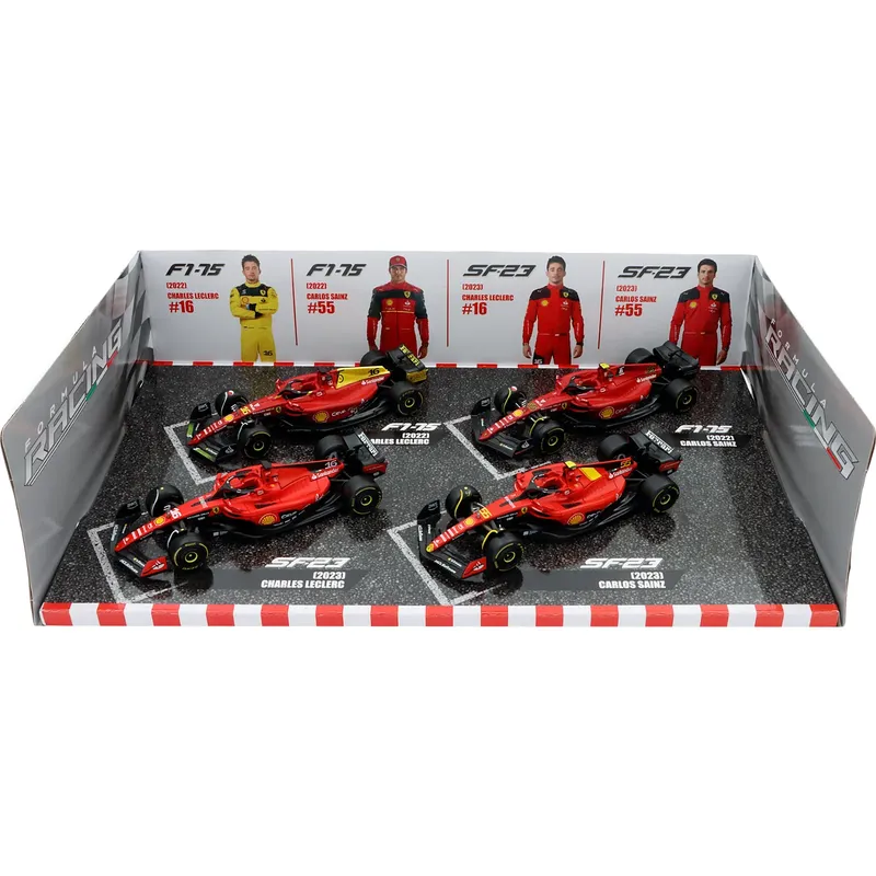 Ferrari - 4 st F1-bilar - Leclerc och Sainz - Bburago - 1:43