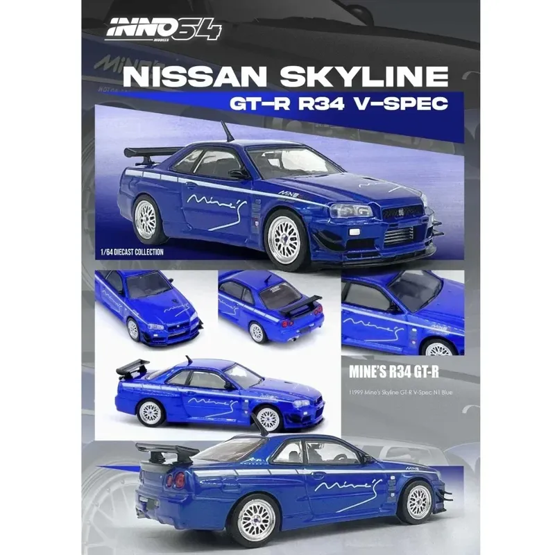 Nissan Skyline GT-R (R34) V-Spec - Blå - Inno64 - 1:64