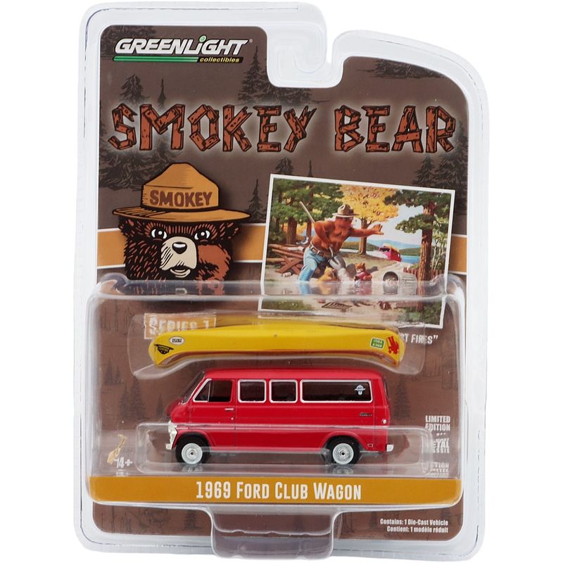 1969 Ford Club Wagon - Röd - Smokey Bear - GreenLight - 1:64