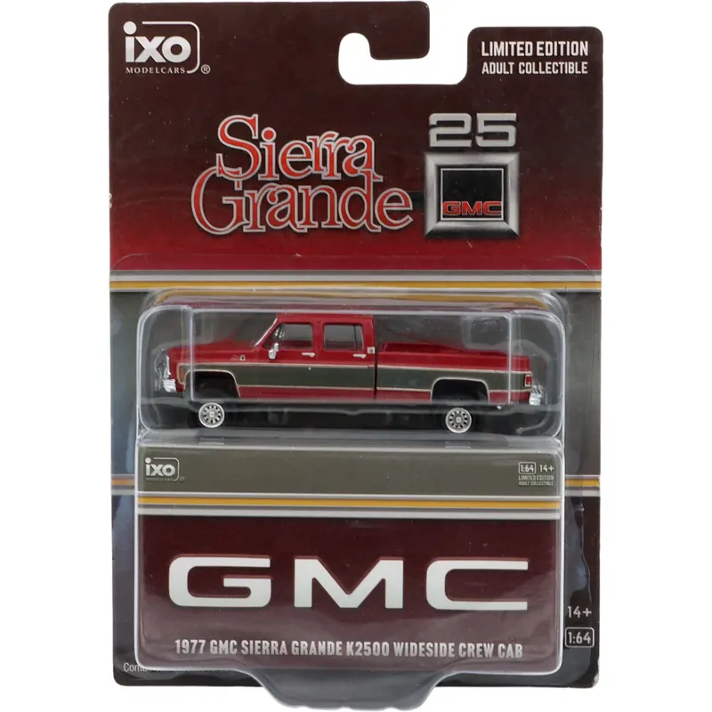 1977 GMC Sierra Grande K2500 Wideside Crew Cab - Rød / Grå - Ixo America - 1:64