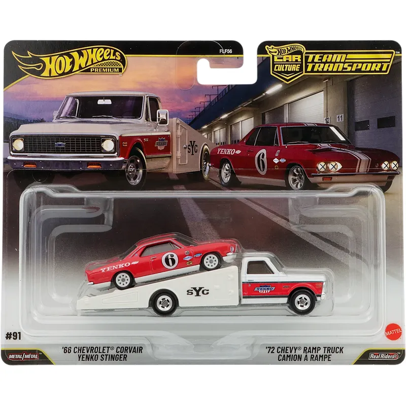 '66 Chevrolet Corvair Yeno Stinger + '72 Chevy Ramp Truck - Team Transport - Hot Wheels