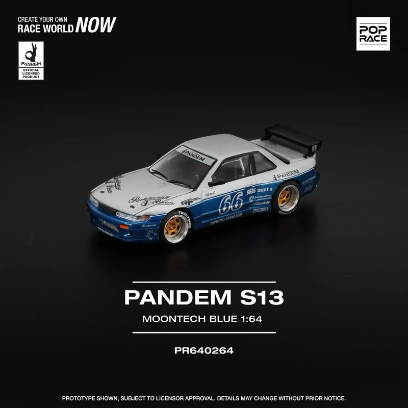 Nissan Silvia S13 Pandem Moontech - Silver / Blå - 264 - Pop Race - 1:64