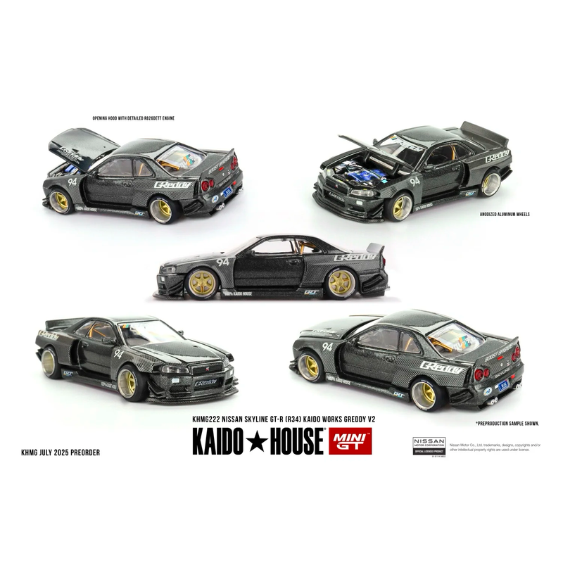 Nissan Skyline GT-R (R34) Kaido Works GReddy V2 - 222 - Kaido House x Mini GT - 1:64