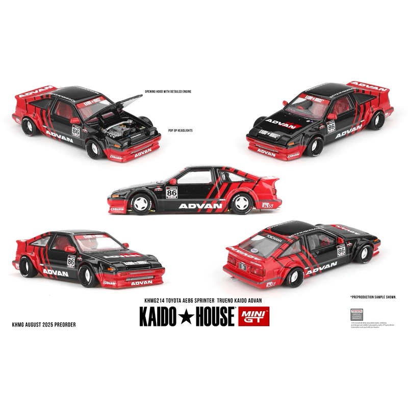 Toyota AE86 Sprinter Trueno Kaido ADVAN - Svart / Röd - 214 - Mini GT - 1:64