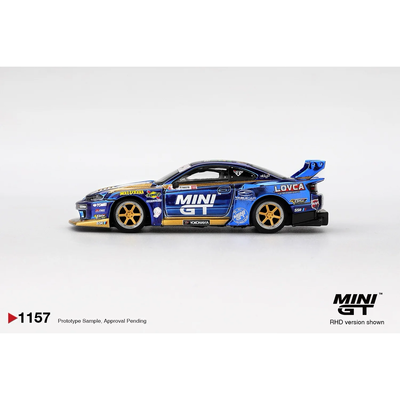 Nissan Silvia (S15) LB-Super Silhouette #555 Team MINI GT Liberty Walk 2025 Formula Drift - Blå - 1157 - Mini GT - 1:64