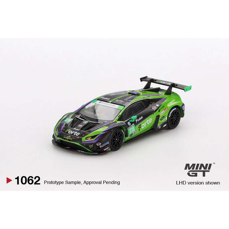 Lamborghini Huracán GT3 EVO2 #78 Forte Racing 2024 IMSA Daytona 24 Hrs - Grön - 1062 - Mini GT - 1:64