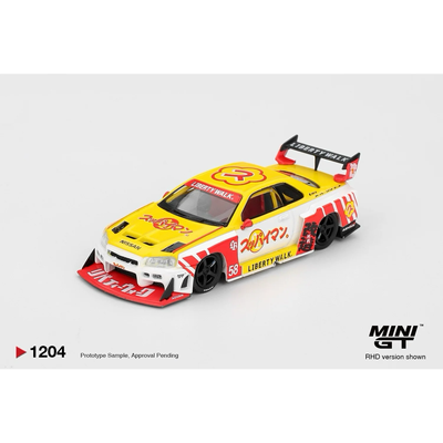 Nissan LB-ER34 Super Silhouette Skyline Suppaiman Okinawa - Gul / Röd - 1204 - Mini GT - 1:64