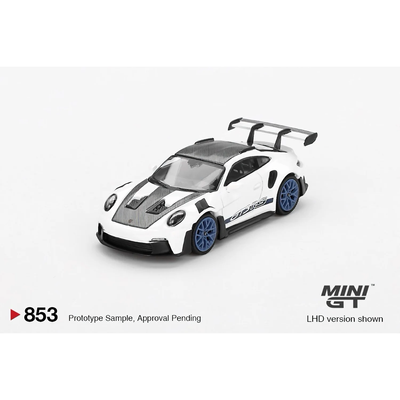 Porsche 911 (992) GT3 RS Weissach Package White with Indigo Blue - Vit - 853 - Mini GT - 1:64