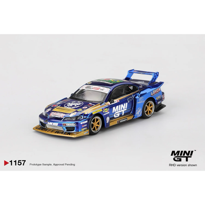 Nissan Silvia (S15) LB-Super Silhouette #555 Team MINI GT Liberty Walk 2025 Formula Drift - Blå - 1157 - Mini GT - 1:64