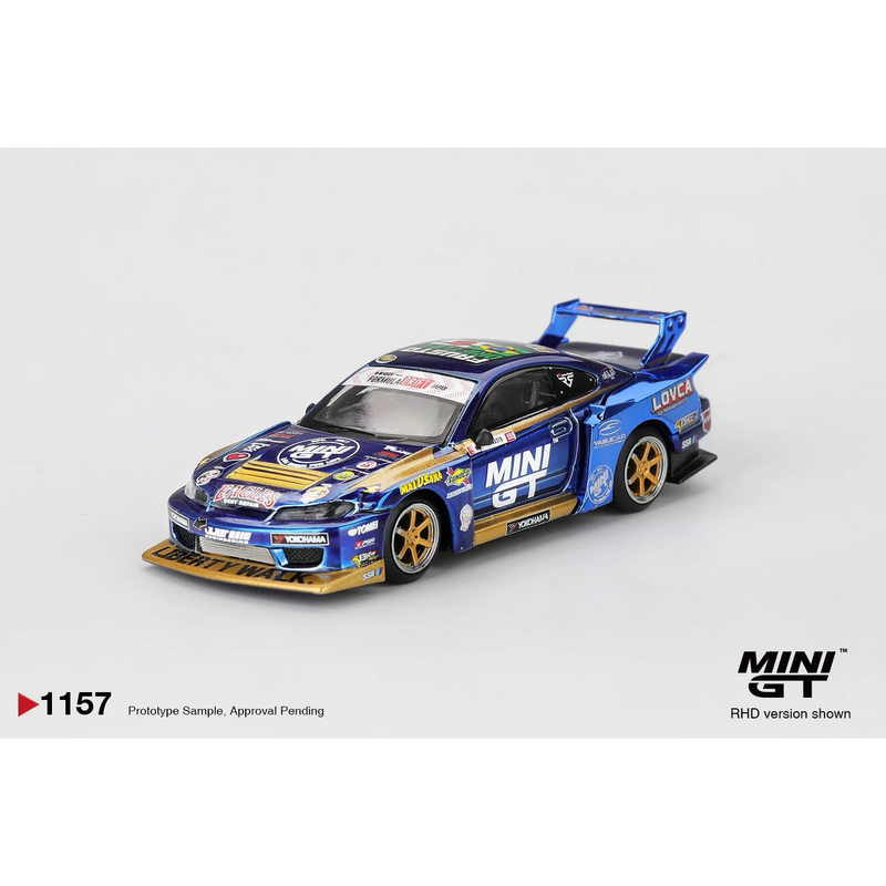Nissan Silvia (S15) LB-Super Silhouette #555 Team MINI GT Liberty Walk 2025 Formula Drift - Blå - 1157 - Mini GT - 1:64
