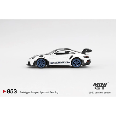 Porsche 911 (992) GT3 RS Weissach Package White with Indigo Blue - Vit - 853 - Mini GT - 1:64