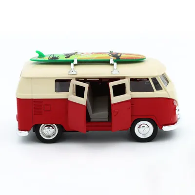 Volkswagen T1 Bus - 1963 - Röd med surfbräda - Welly - 11 cm