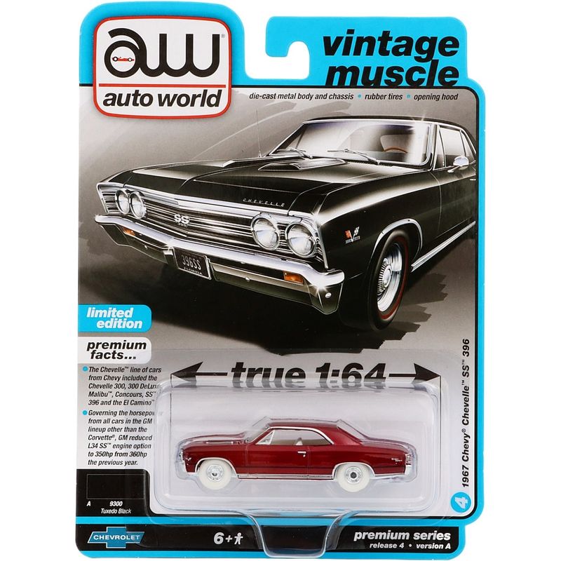 CHASE CAR - 1967 Chevy Chevelle SS 396 - Röd - Auto World - 1:64