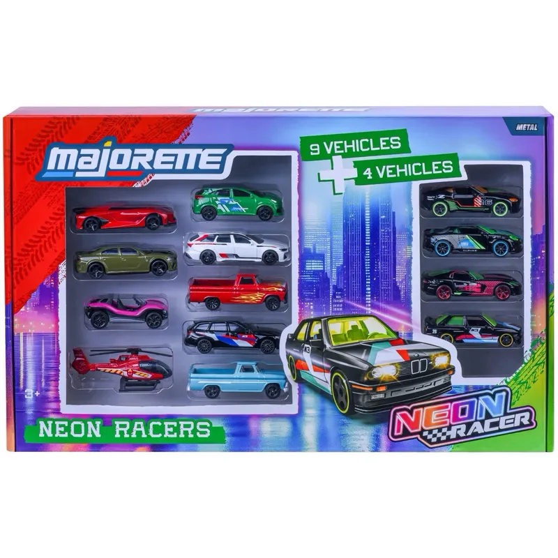 Neon Racers - Storpack med 13 bilar - Majorette