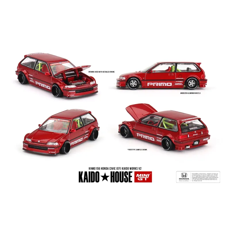 Honda Civic (EF) Kaido Works V2 - Rød - Mini GT - 1:64