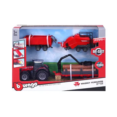 Traktor med tillbehör - Massey Ferguson 8740S - Bburago - 10 cm