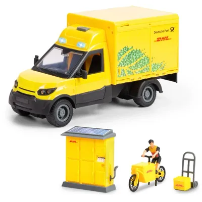 DHL Delivery Set - Paketbil Paketskåp Cykel - Dickie Toys