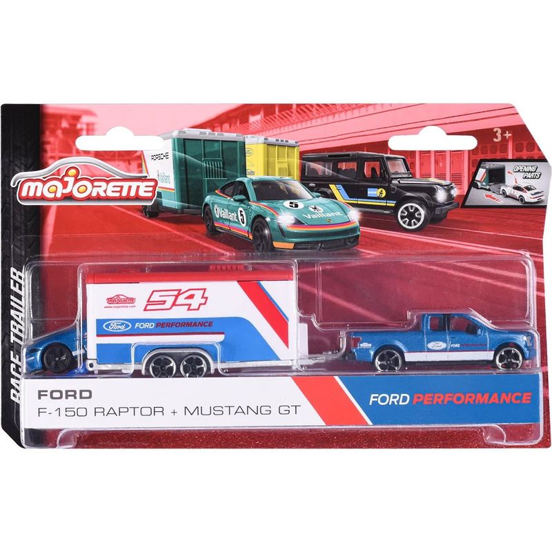 Ford F-150 Raptor + Mustang GT - Race Trailer - Majorette