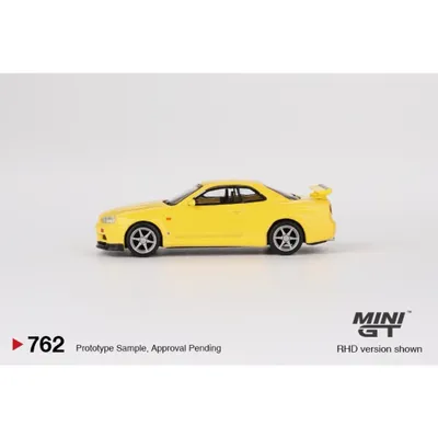 Nissan Skyline GT-R (R34) V-Spec - Gul 762 - Mini GT - 1:64