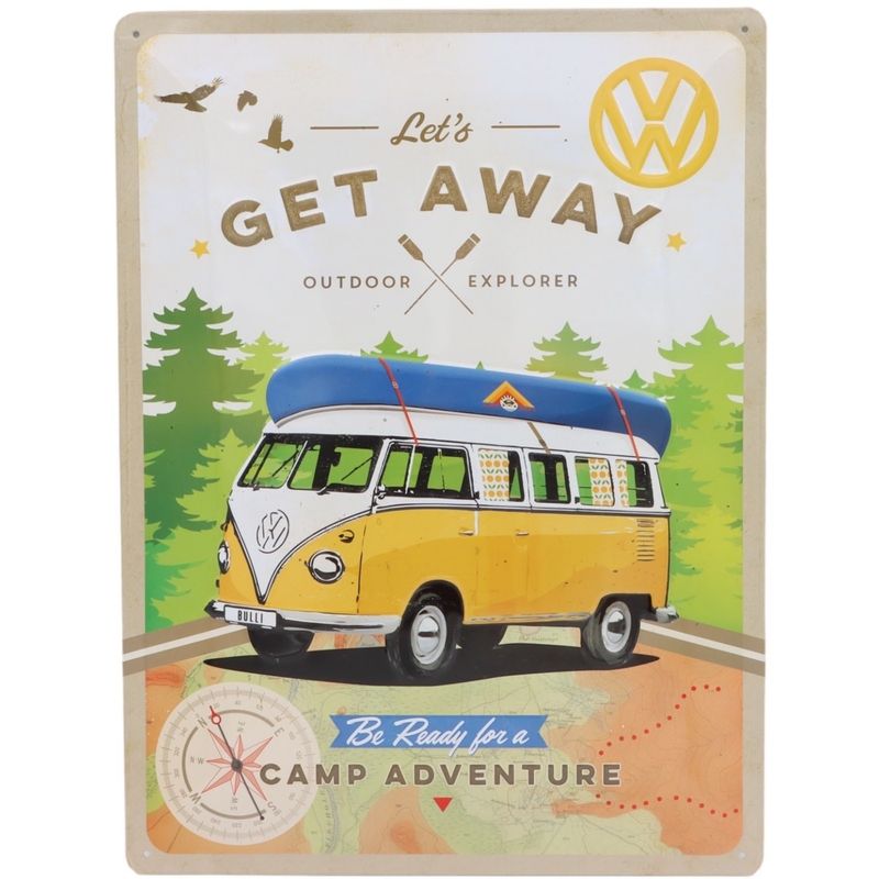 Volkswagen T1 - Gul - Get Away - Plåtskylt - 30x40 cm