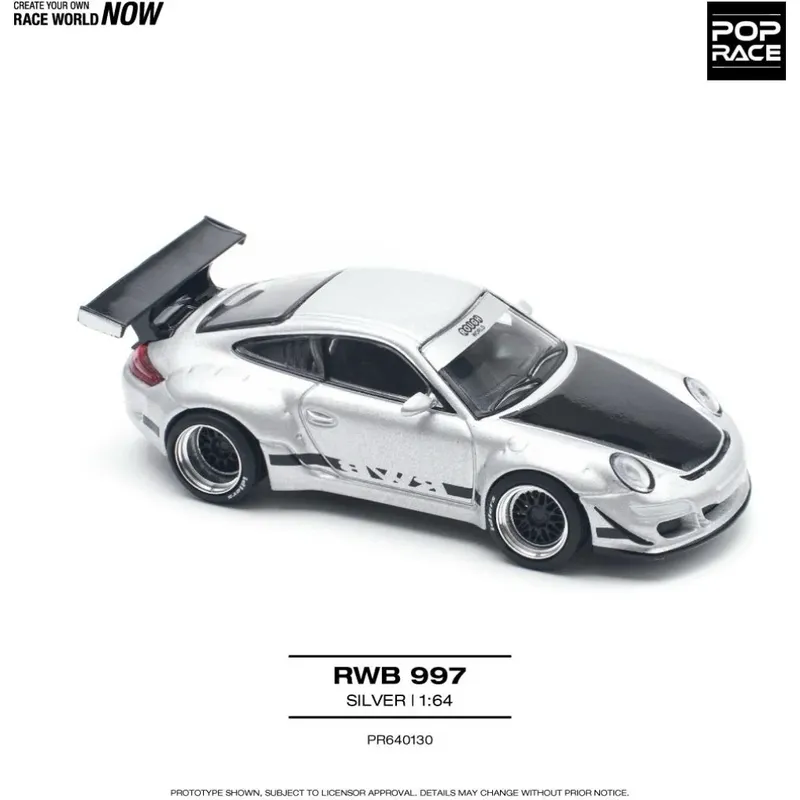 Porsche 997 RWB - Silver - Pop Race - 1:64