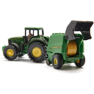 John Deere 7530 med rundbalspress - 1665 - Siku - 13 cm