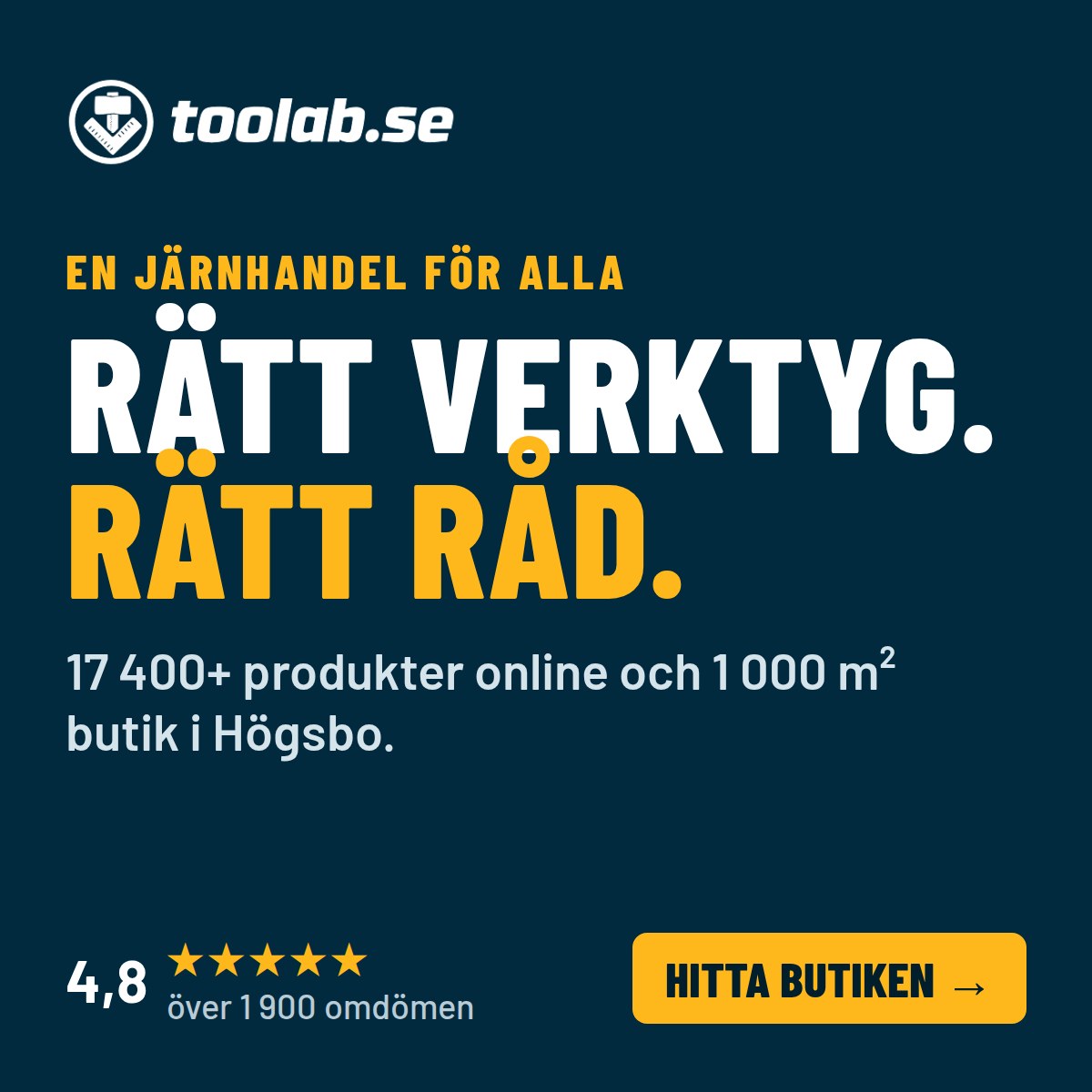 Toolab – rätt verktyg, rätt råd. Järnhandel med 1 000 m² butik i Högsbo, Göteborg